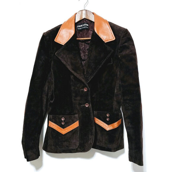 Genuine Leather Jacket Pockets Button Closure Vintage Elbow Patch Women's 13/14 - Picture 1 of 9